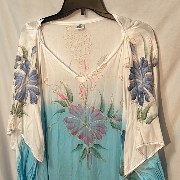 Island Planet Turquoise Floral Embroidered Sequin Lightweight Cover Up One Size - Picture 2 of 7